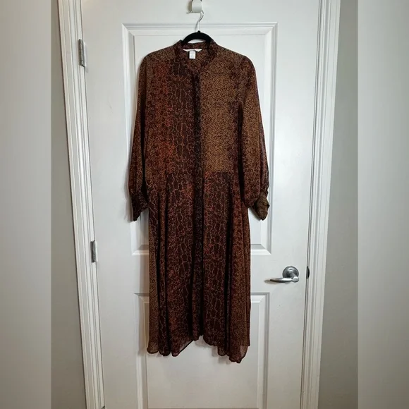 H&M Animal Print Sheer Midi Dress / Duster – Size 8 - Picture 6 of 9